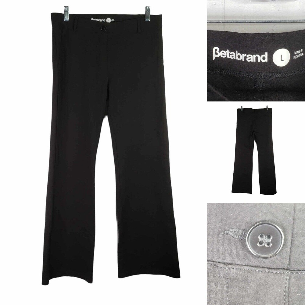 Betabrand Pants Womens Size L Black Stretchy Yoga Dress Bootcut Rayon Mid Rise